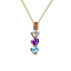 Trinity Taşlı Kolye - Swarovski, ametist ve akuamarin 14 ayar rose altın kolye (40 cm altın rolo zincir) #jfsa6x