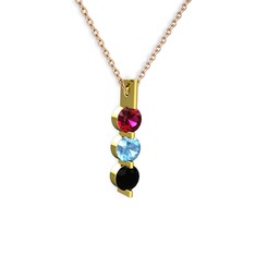 Trinity Taşlı Kolye - Rodolit garnet, akuamarin ve siyah zirkon 14 ayar altın kolye (40 cm rose altın rolo zincir) #jhy74j
