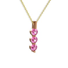 Trinity Taşlı Kolye - Pembe kuvars 8 ayar rose altın kolye (40 cm altın rolo zincir) #jpc44b