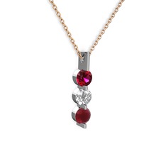 Rodolit garnet, swarovski ve kök yakut 8 ayar beyaz altın kolye (40 cm rose altın rolo zincir)
