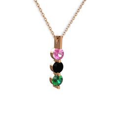 Trinity Taşlı Kolye - Pembe kuvars, siyah zirkon ve yeşil kuvars 8 ayar rose altın kolye (40 cm gümüş rolo zincir) #ju6vkn
