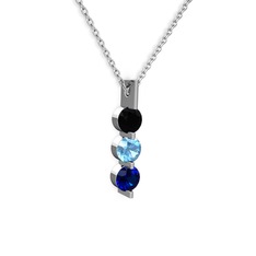 Trinity Taşlı Kolye - Siyah zirkon, akuamarin ve lab safir 8 ayar beyaz altın kolye (40 cm beyaz altın rolo zincir) #jxfeyl