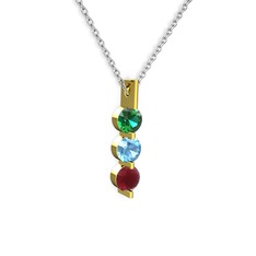 Trinity Taşlı Kolye - Yeşil kuvars, akuamarin ve kök yakut 8 ayar altın kolye (40 cm beyaz altın rolo zincir) #jyfhk2