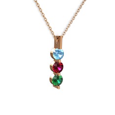 Trinity Taşlı Kolye - Akuamarin, rodolit garnet ve yeşil kuvars 14 ayar rose altın kolye (40 cm gümüş rolo zincir) #k3v9uq
