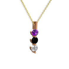 Trinity Taşlı Kolye - Ametist, siyah zirkon ve swarovski 14 ayar rose altın kolye (40 cm altın rolo zincir) #k5mic9