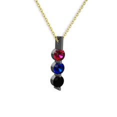 Trinity Taşlı Kolye - Rodolit garnet, lab safir ve siyah zirkon 925 ayar siyah rodyum kaplama gümüş kolye (40 cm gümüş rolo zincir) #k8v329
