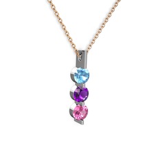 Trinity Taşlı Kolye - Akuamarin, ametist ve pembe kuvars 925 ayar gümüş kolye (40 cm rose altın rolo zincir) #klprlk