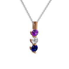 Ametist, swarovski ve lab safir 14 ayar rose altın kolye (40 cm beyaz altın rolo zincir)