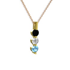 Trinity Taşlı Kolye - Siyah zirkon, swarovski ve akuamarin 14 ayar altın kolye (40 cm gümüş rolo zincir) #ksxxne