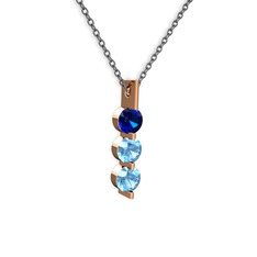 Lab safir ve akuamarin 925 ayar rose altın kaplama gümüş kolye (40 cm gümüş rolo zincir)
