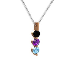 Trinity Taşlı Kolye - Siyah zirkon, ametist ve akuamarin 925 ayar rose altın kaplama gümüş kolye (40 cm beyaz altın rolo zincir) #kwgxhb