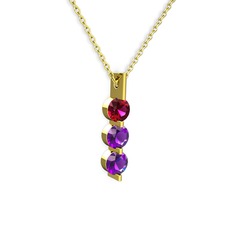 Trinity Taşlı Kolye - Rodolit garnet ve ametist 14 ayar altın kolye (40 cm altın rolo zincir) #kz027s
