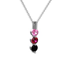 Pembe kuvars, rodolit garnet ve siyah zirkon 8 ayar beyaz altın kolye (40 cm beyaz altın rolo zincir)