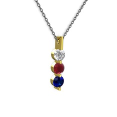 Trinity Taşlı Kolye - Swarovski, kök yakut ve lab safir 14 ayar altın kolye (40 cm gümüş rolo zincir) #l007op