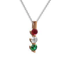 Kök yakut, swarovski ve yeşil kuvars 8 ayar rose altın kolye (40 cm beyaz altın rolo zincir)
