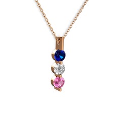 Trinity Taşlı Kolye - Lab safir, swarovski ve pembe kuvars 8 ayar rose altın kolye (40 cm rose altın rolo zincir) #l74sgf