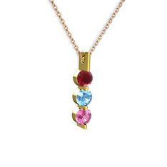 Trinity Taşlı Kolye - Kök yakut, akuamarin ve pembe kuvars 14 ayar altın kolye (40 cm rose altın rolo zincir) #l8bi97