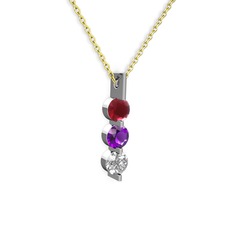 Kök yakut, ametist ve swarovski 14 ayar beyaz altın kolye (40 cm gümüş rolo zincir)
