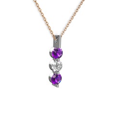 Trinity Taşlı Kolye - Ametist ve swarovski 925 ayar gümüş kolye (40 cm rose altın rolo zincir) #lfczaz