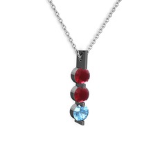 Trinity Taşlı Kolye - Kök yakut ve akuamarin 925 ayar siyah rodyum kaplama gümüş kolye (40 cm beyaz altın rolo zincir) #lls5uo