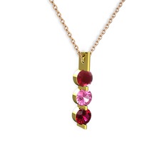 Trinity Taşlı Kolye - Kök yakut, pembe kuvars ve rodolit garnet 925 ayar altın kaplama gümüş kolye (40 cm rose altın rolo zincir) #lno5vm