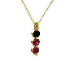 Siyah zirkon, rodolit garnet ve kök yakut 14 ayar altın kolye (40 cm altın rolo zincir)