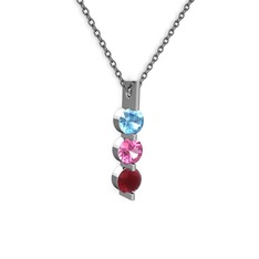 Trinity Taşlı Kolye - Akuamarin, pembe kuvars ve kök yakut 8 ayar beyaz altın kolye (40 cm gümüş rolo zincir) #lpsscm