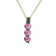 Trinity Taşlı Kolye - Pembe kuvars 925 ayar siyah rodyum kaplama gümüş kolye (40 cm gümüş rolo zincir) #luxv4f