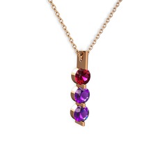 Rodolit garnet ve ametist 14 ayar rose altın kolye (40 cm rose altın rolo zincir)