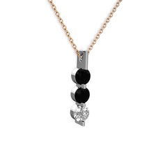 Trinity Taşlı Kolye - Siyah zirkon ve swarovski 8 ayar beyaz altın kolye (40 cm gümüş rolo zincir) #lvg74e