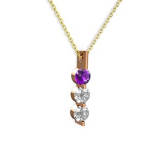 Trinity Taşlı Kolye - Ametist ve swarovski 8 ayar rose altın kolye (40 cm altın rolo zincir) #lynup3