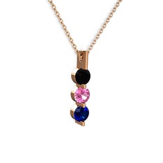 Trinity Taşlı Kolye - Siyah zirkon, pembe kuvars ve lab safir 8 ayar rose altın kolye (40 cm rose altın rolo zincir) #m41c9v