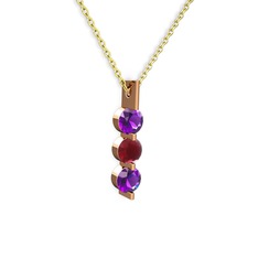 Trinity Taşlı Kolye - Ametist ve kök yakut 14 ayar rose altın kolye (40 cm altın rolo zincir) #m9yxb6
