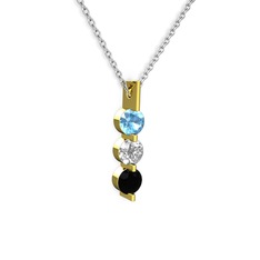 Akuamarin, swarovski ve siyah zirkon 925 ayar altın kaplama gümüş kolye (40 cm gümüş rolo zincir)