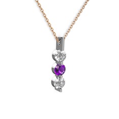 Trinity Taşlı Kolye - Swarovski ve ametist 925 ayar gümüş kolye (40 cm rose altın rolo zincir) #mg1edo