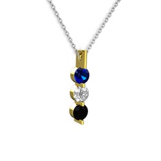 Trinity Taşlı Kolye - Lab safir, swarovski ve siyah zirkon 8 ayar altın kolye (40 cm gümüş rolo zincir) #mg4fgy