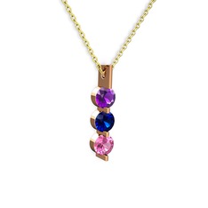 Trinity Taşlı Kolye - Ametist, lab safir ve pembe kuvars 8 ayar rose altın kolye (40 cm altın rolo zincir) #mmcvjx