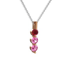 Trinity Taşlı Kolye - Kök yakut ve pembe kuvars 925 ayar rose altın kaplama gümüş kolye (40 cm beyaz altın rolo zincir) #mr6lc2