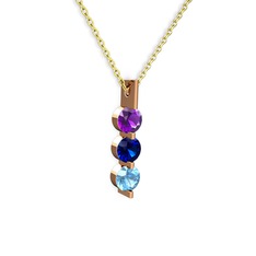 Trinity Taşlı Kolye - Ametist, lab safir ve akuamarin 8 ayar rose altın kolye (40 cm gümüş rolo zincir) #mrd4l3