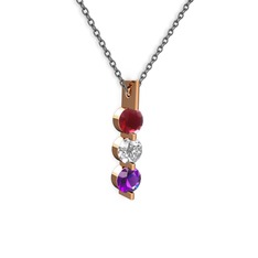 Kök yakut, swarovski ve ametist 925 ayar rose altın kaplama gümüş kolye (40 cm gümüş rolo zincir)
