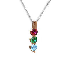 Rodolit garnet, yeşil kuvars ve akuamarin 925 ayar rose altın kaplama gümüş kolye (40 cm gümüş rolo zincir)