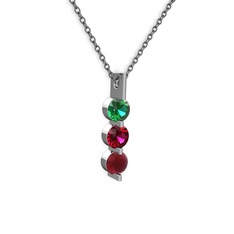 Trinity Taşlı Kolye - Yeşil kuvars, rodolit garnet ve kök yakut 8 ayar beyaz altın kolye (40 cm gümüş rolo zincir) #n20ndn