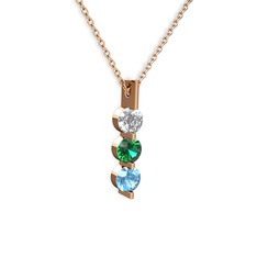 Trinity Taşlı Kolye - Swarovski, yeşil kuvars ve akuamarin 8 ayar rose altın kolye (40 cm rose altın rolo zincir) #n3ng0v