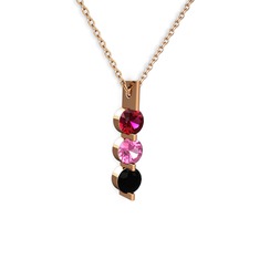 Trinity Taşlı Kolye - Rodolit garnet, pembe kuvars ve siyah zirkon 8 ayar rose altın kolye (40 cm rose altın rolo zincir) #n3t3pq