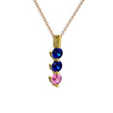 Trinity Taşlı Kolye - Lab safir ve pembe kuvars 8 ayar altın kolye (40 cm rose altın rolo zincir) #n5wyoo