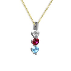 Trinity Taşlı Kolye - Swarovski, rodolit garnet ve akuamarin 8 ayar beyaz altın kolye (40 cm altın rolo zincir) #n8hcrw