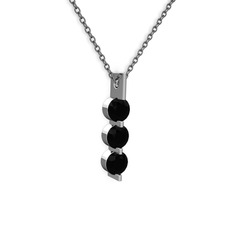 Trinity Taşlı Kolye - Siyah zirkon 8 ayar beyaz altın kolye (40 cm gümüş rolo zincir) #nlitmq