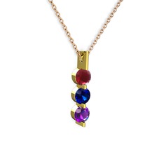 Trinity Taşlı Kolye - Kök yakut, lab safir ve ametist 14 ayar altın kolye (40 cm rose altın rolo zincir) #nnomjt