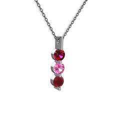 Trinity Taşlı Kolye - Rodolit garnet, pembe kuvars ve kök yakut 8 ayar beyaz altın kolye (40 cm gümüş rolo zincir) #npe30c