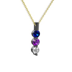 Trinity Taşlı Kolye - Lab safir, ametist ve swarovski 925 ayar siyah rodyum kaplama gümüş kolye (40 cm altın rolo zincir) #nv84v3